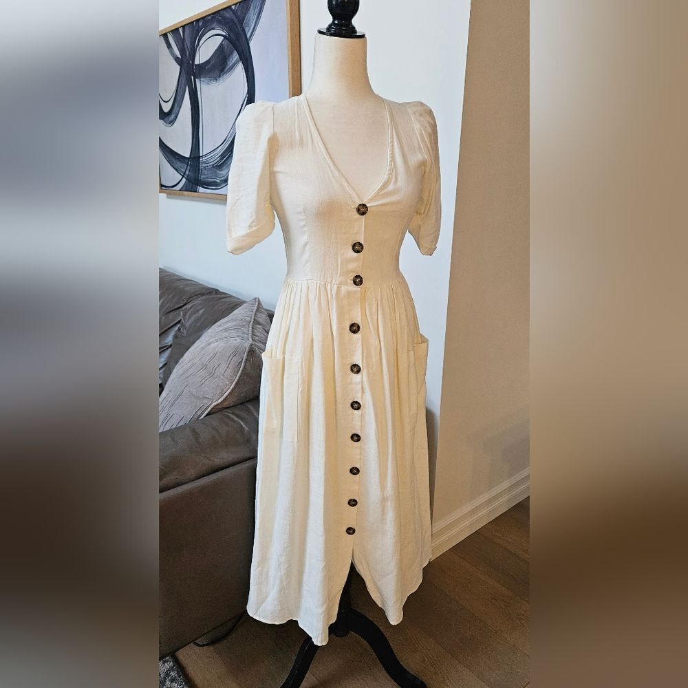 Zara Cream Button-Front Midi Dress